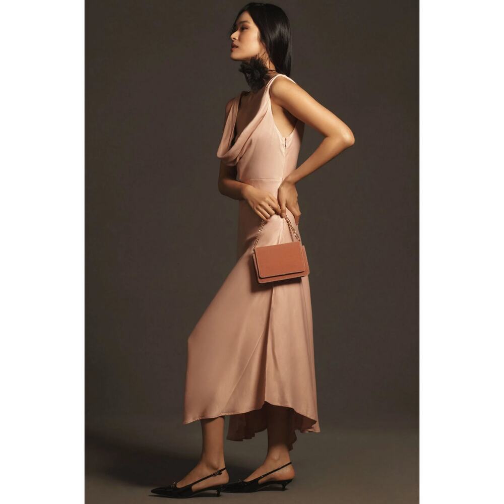 Anthropologie Rose Gold Satin Midi Dress - Picture 5 of 5